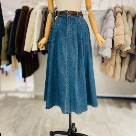 뒷밴딩 벨트 데님 스커트