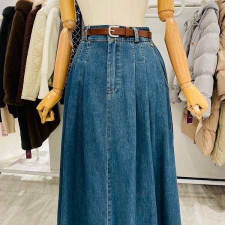 뒷밴딩 벨트 데님 스커트