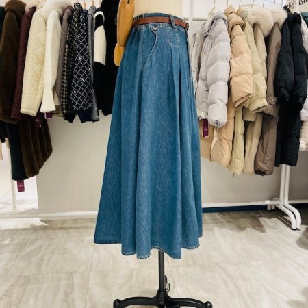 뒷밴딩 벨트 데님 스커트