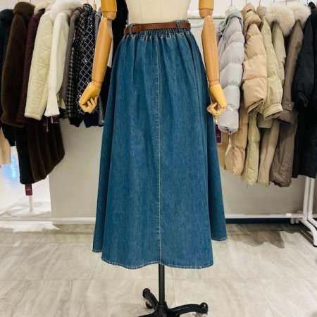 뒷밴딩 벨트 데님 스커트