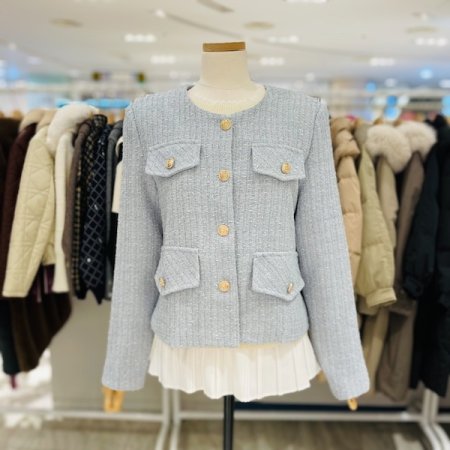 노카라 골드 버튼 트위드 자켓