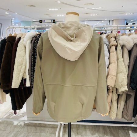 후드 배색 가죽 자켓