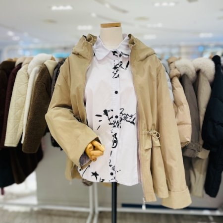 허리 스트링 후드 점퍼