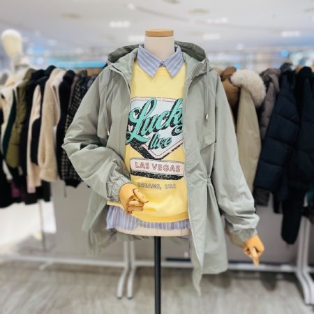 사선 날개 미디 후드 점퍼