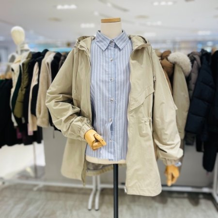 사선 날개 미디 후드 점퍼