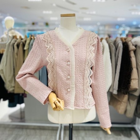 레이스 브이넥 숏 블라우스