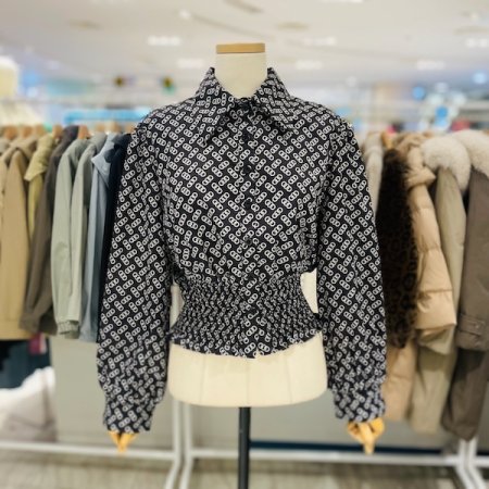 밑단 셔링 밴딩 숏 블라우스