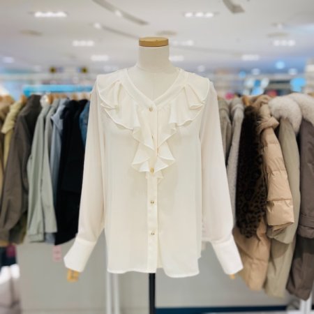 브이넥 골드 버튼 블라우스