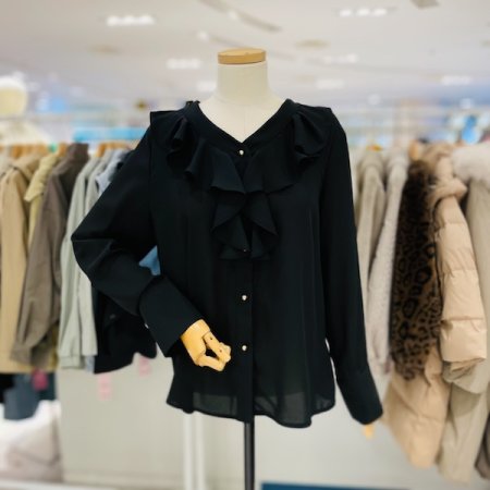 브이넥 골드 버튼 블라우스