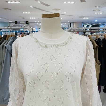 진주 넥 블라우스 배색 니트