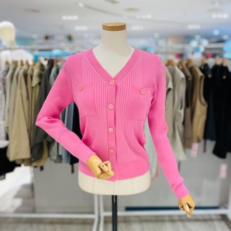 브이넥 세로 줄지 가디건