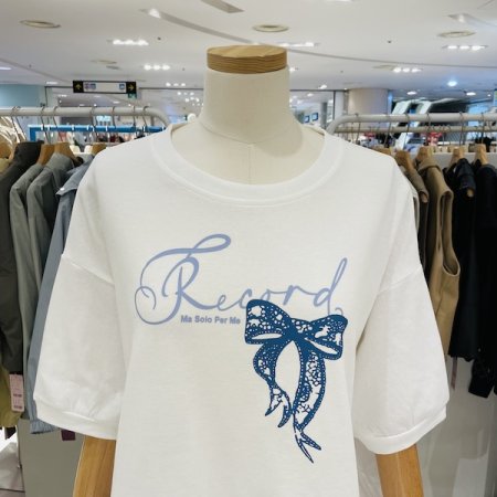 밑단 셔츠 배색 리본 티셔츠