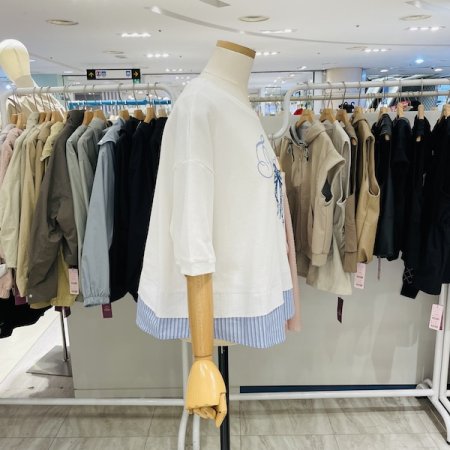 밑단 셔츠 배색 리본 티셔츠