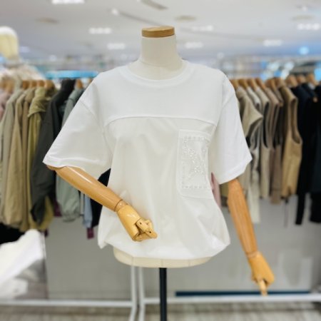 포켓 비즈 면 티셔츠