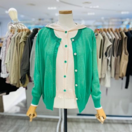 후드 니트 배색 가디건