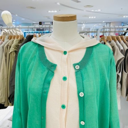 후드 니트 배색 가디건