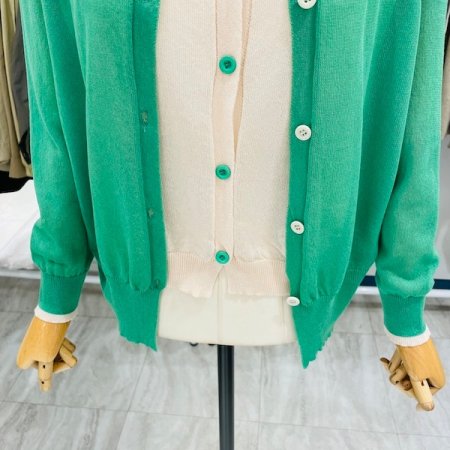 후드 니트 배색 가디건