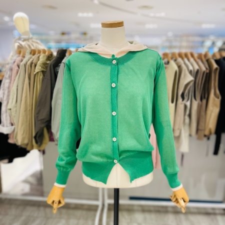 후드 니트 배색 가디건