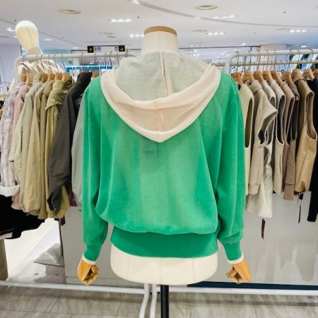 후드 니트 배색 가디건