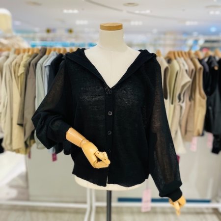 가로줄 후드 가디건