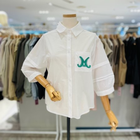 하트 자수 7부 소매 셔츠