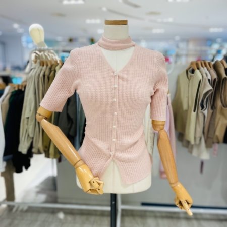 초커 진주 반팔 니트