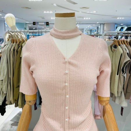 초커 진주 반팔 니트