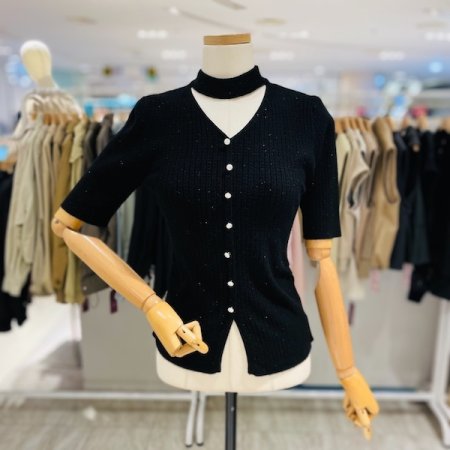 초커 진주 반팔 니트