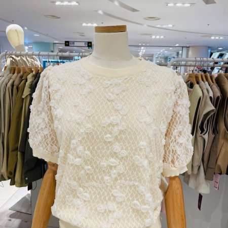 잔꽃 소매 시스루 니트