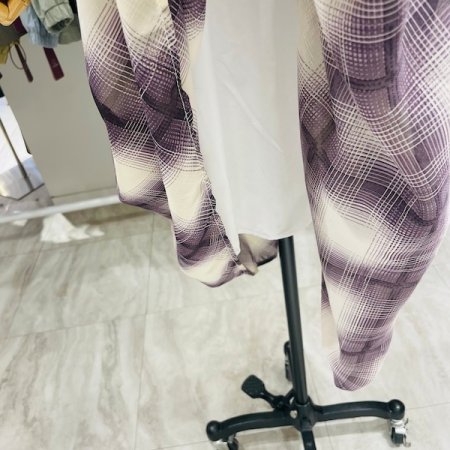 브이넥 체크 롱 원피스