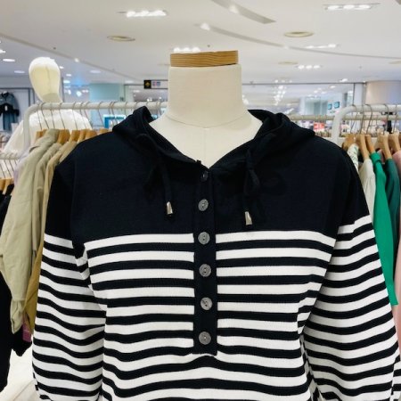 스트라이프 후드 니트