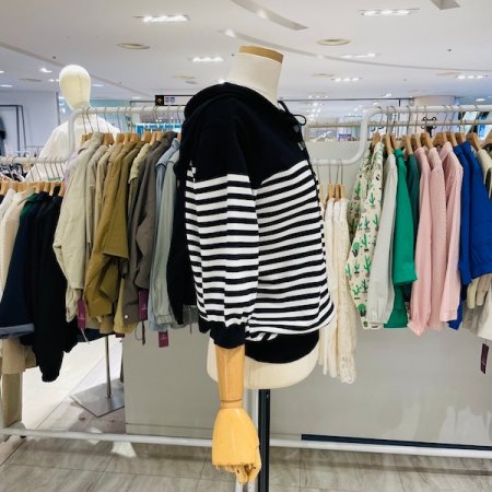 스트라이프 후드 니트