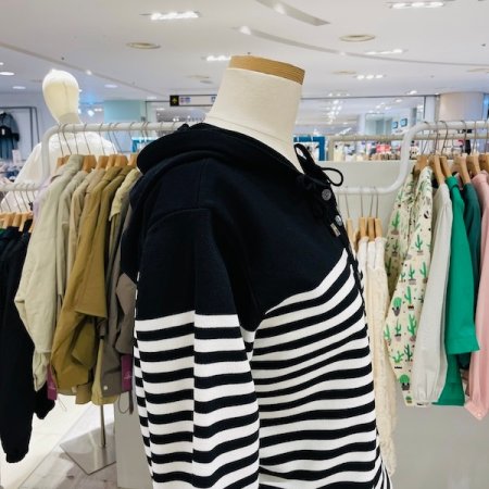 스트라이프 후드 니트