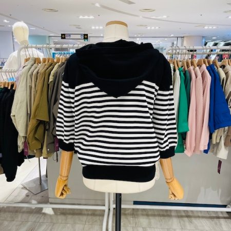 스트라이프 후드 니트