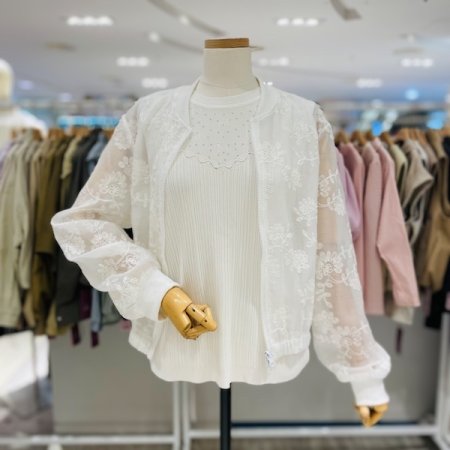 시스루 플라워 자수 점퍼