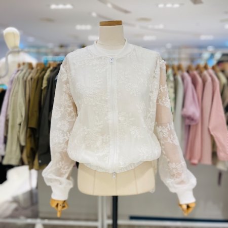 시스루 플라워 자수 점퍼