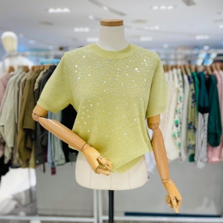 스팽글 라운드 반팔 니트