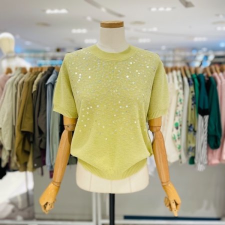 스팽글 라운드 반팔 니트