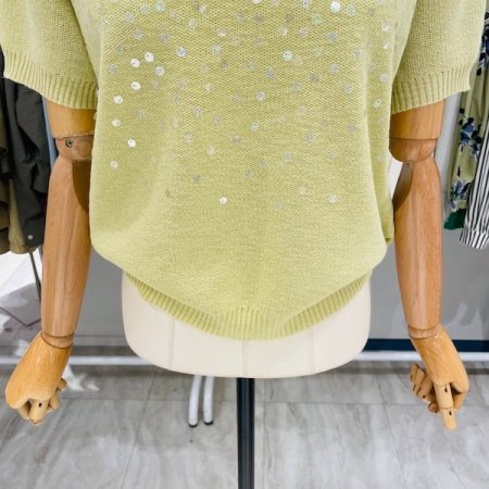 스팽글 라운드 반팔 니트