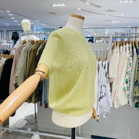 스팽글 라운드 반팔 니트