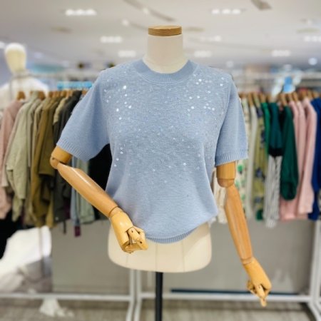 스팽글 라운드 반팔 니트