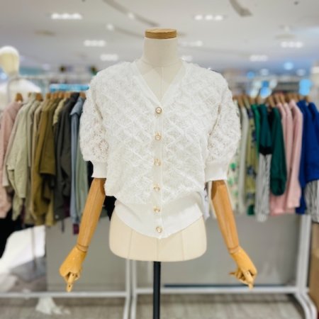 V넥 펄 플라워 반팔 가디건