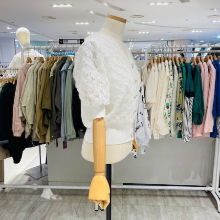 V넥 펄 플라워 반팔 가디건