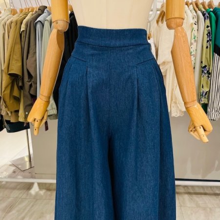 반밴딩 핀턱 와이드 데님 팬츠