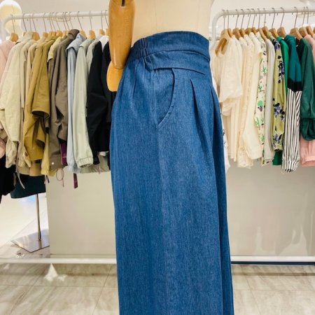 반밴딩 핀턱 와이드 데님 팬츠