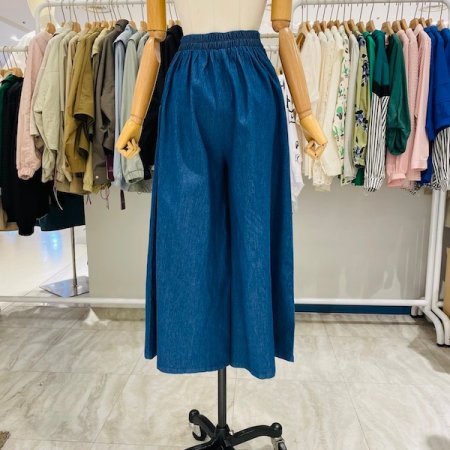 반밴딩 핀턱 와이드 데님 팬츠