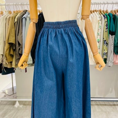 반밴딩 핀턱 와이드 데님 팬츠