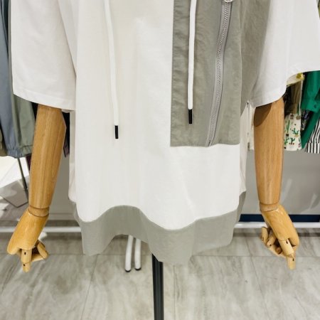 배색 포켓 후드 티셔츠