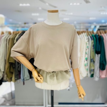 밑단 골지 배색 반팔티셔츠