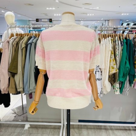 V넥 스트라이프 니트